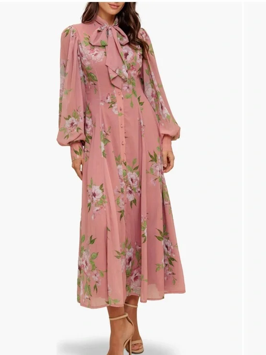 Blush Pink Floral Bow-Tie Maxi Dress - Picture 2 of 6